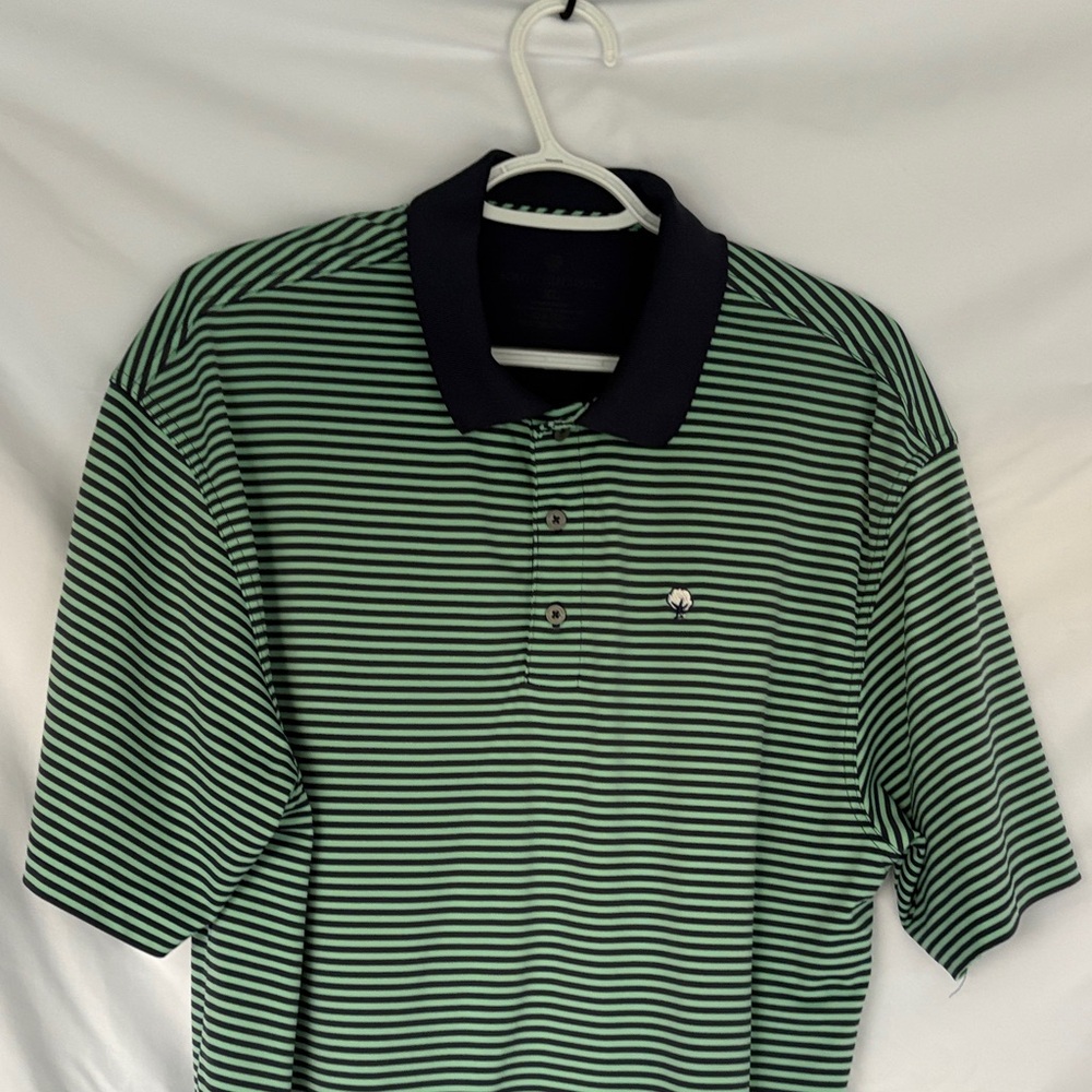 The Southern Shirt Company Navy and Green Striped Polo